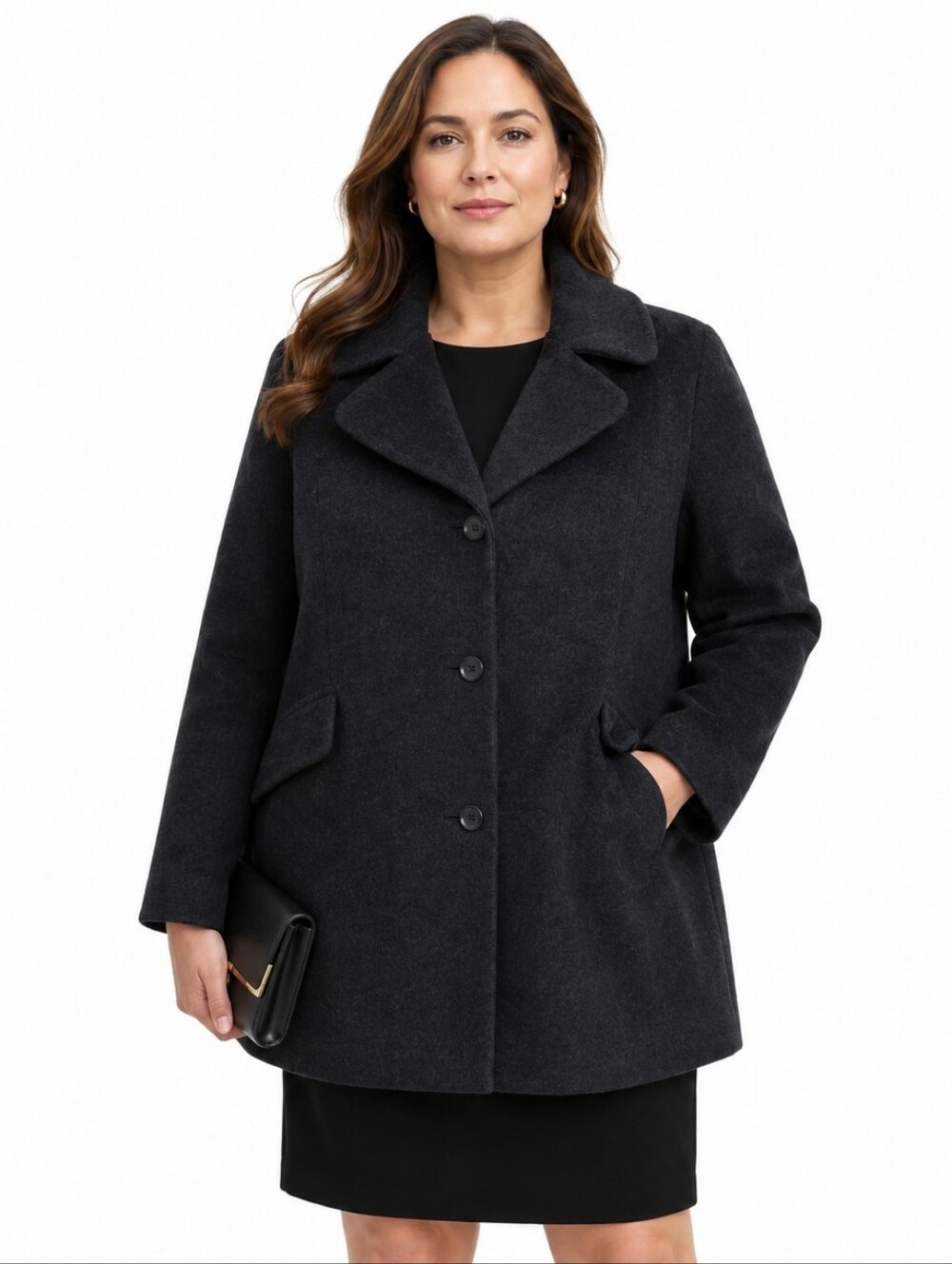 Katherine Kelly Wool & Alpaca Button-Up Coat 14โ Black Old Money Quiet Luxury